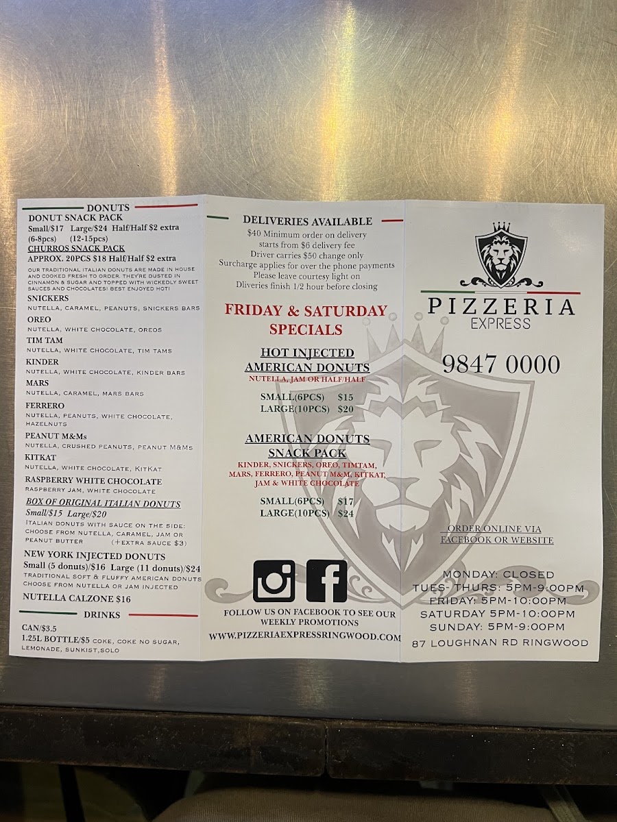Menu Pizzeria Express-1